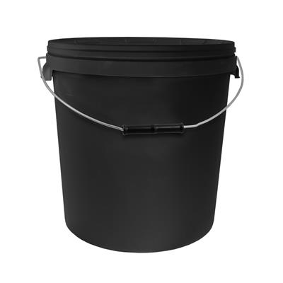 20L Round Black Bucket with Metal Handle & Lid